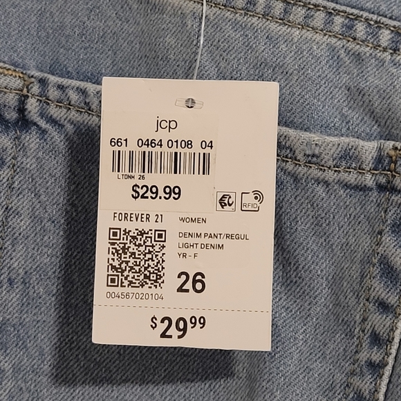 NWT FOREVER 21 Mom Jeans Women 26 Blue High Rise 5-Pocket Button Fly Distressed - Picture 9 of 12